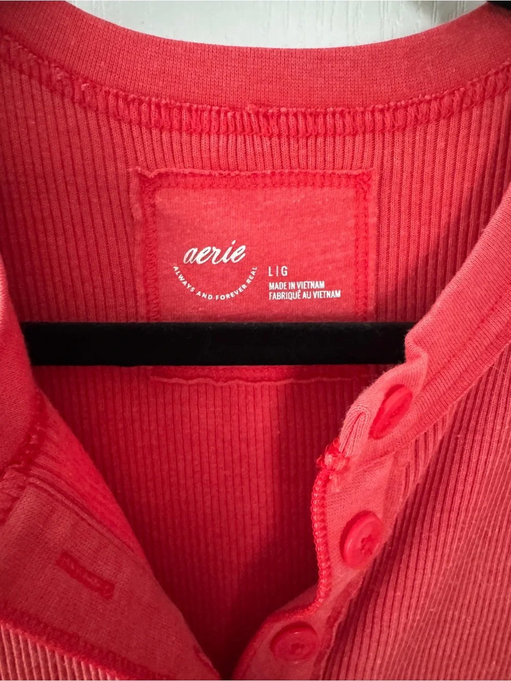 aerie Red Ribbed Henley Long Sleeve Top